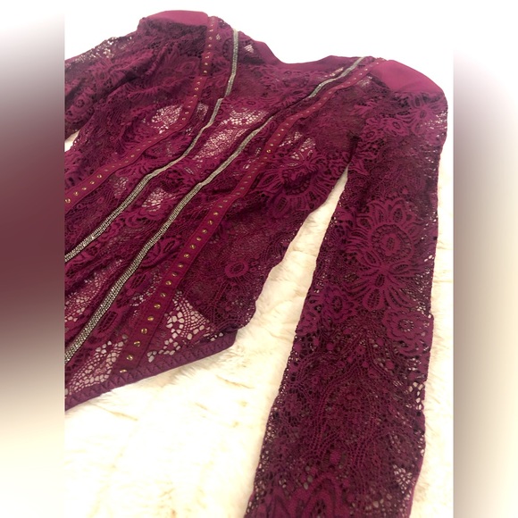 VERY SEXY Victoria’s Secret XSmall burgundy/maroon lace embellished bodysuit - Picture 3 of 14